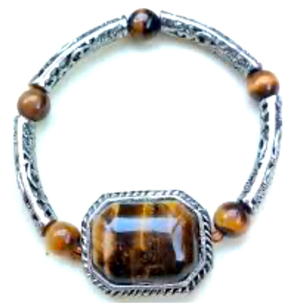 Big Tigers Eye Silver Statement Stretch Bracelet - image 1